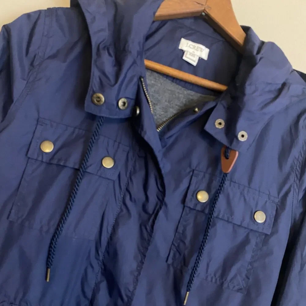 J.Crew Jacket Womens XXS Navy Blue Hooded Field Rain Utility Anorak Coat A6367